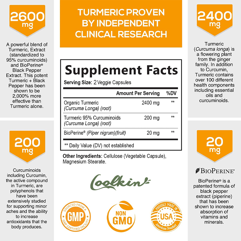커르쿠민 캡슐, 후추를 함유한 천연 관절 지원 - 관절 - Turmeric Curcumin Capsule 리뷰 및 가격